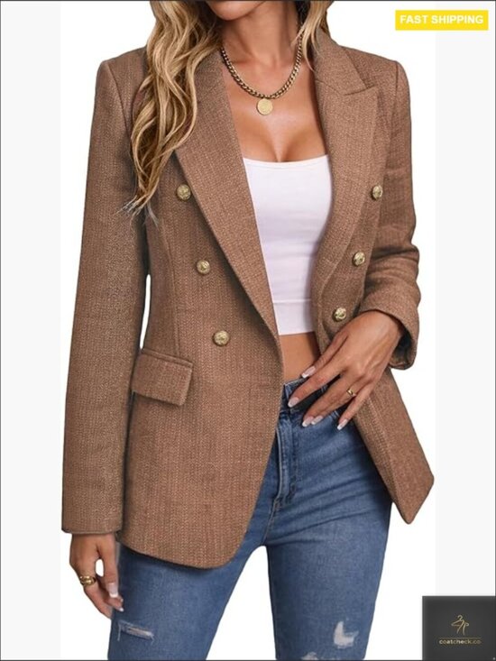Jackets & Blazers - Plaid Tweed Blazer Jacket Fully Lined Business Casual Work Coat with Pockets